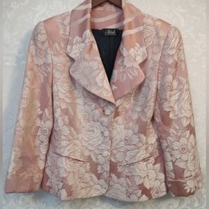 Vintage 80s Adelaide for TableWear Floral Brocade Blazer Jacket Pink Cream